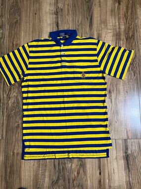 VTG 1990s Polo Ralph Lauren Yellow & Blue Striped Polo Shirt Sz M